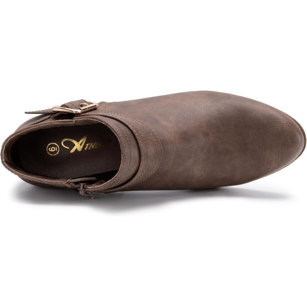 Women’s Taupe Chunky Low Heel Ankle Boots Classic Pointed Toe Zipper Booty - Picture 3 of 7